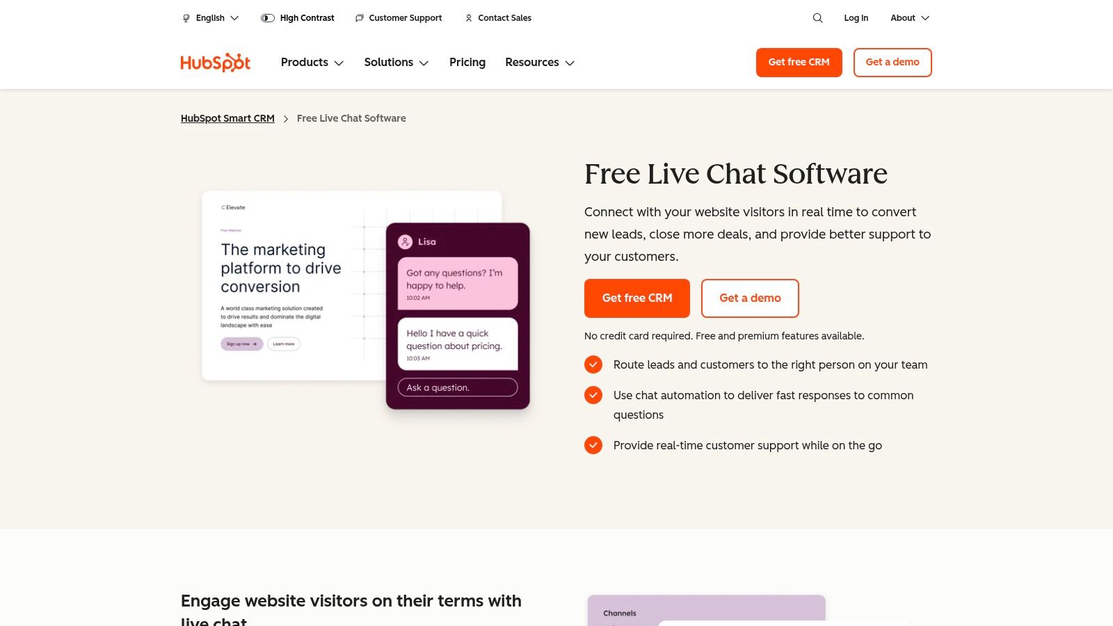 HubSpot Live Chat (within HubSpot CRM)