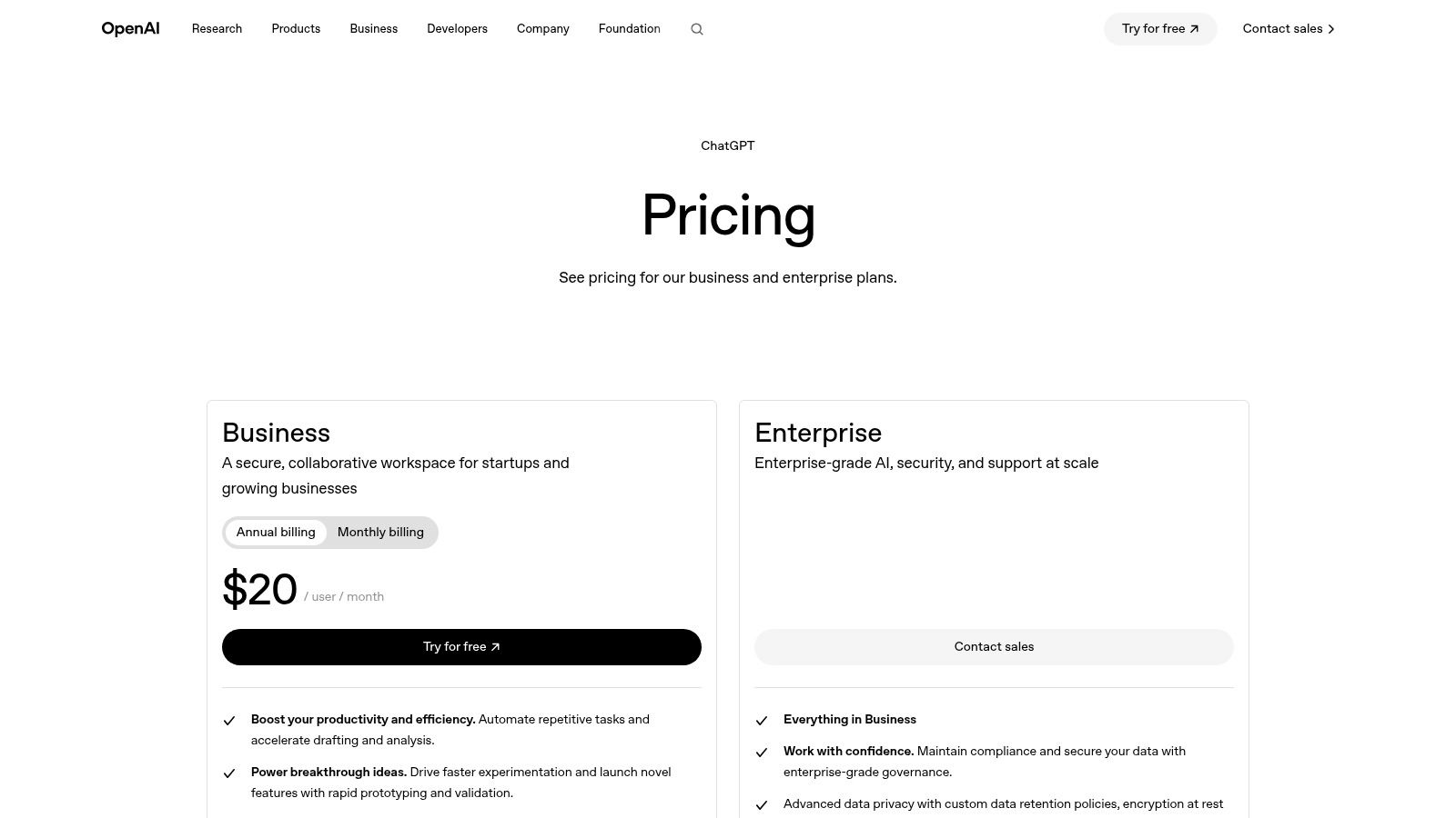 OpenAI ChatGPT (Teams/Business/Enterprise)