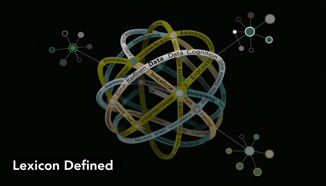 A conceptual diagram showing the term Lexicon Defined surrounded by interconnected data nodes and abstract network structures.